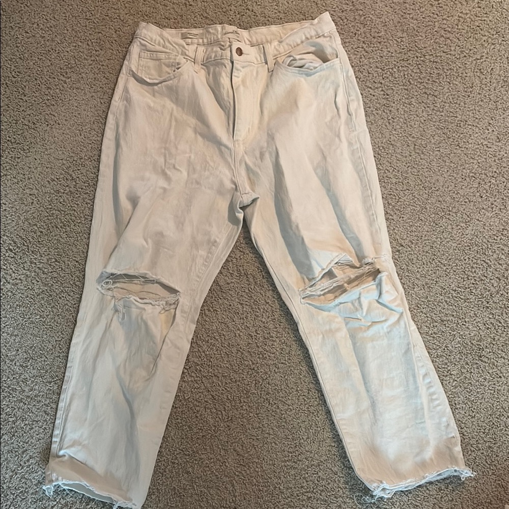 Universal Thread Cream Boyfriend Jeans with Distressed Knees
